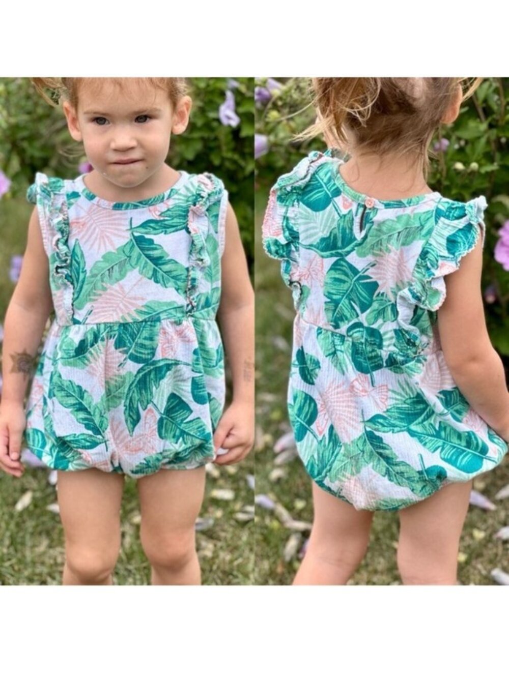 Wonder Nation | Baby Girls Palm Tree Bubble Romper | Size 24 Months